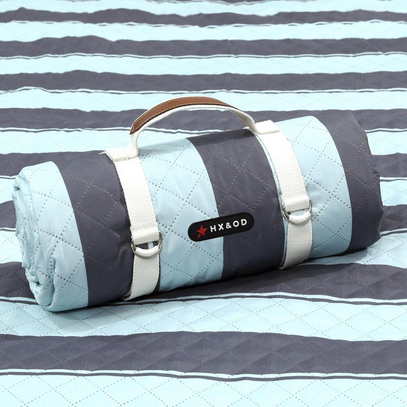 HX&OD Extra Large Picnic Outdoor Blanket  80 x80  Waterproof Picnic Mat Foldable Camping Blanket Portable with Carry Strap for Beach Mat Outdoor Camping Party(Grey&Green) - Image 1